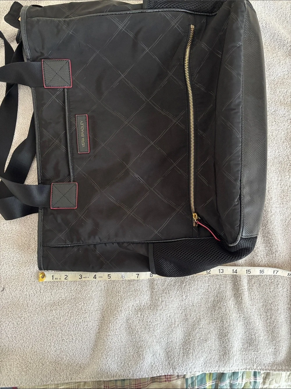 Vera Bradley Black Quilted Laptop Tote with Red Stitching
